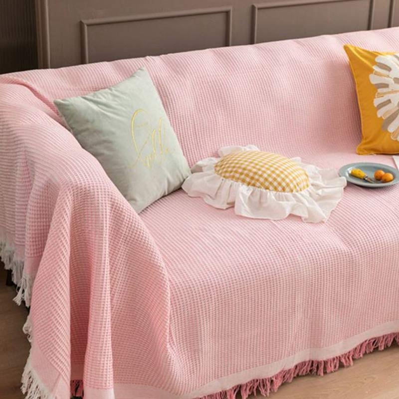 Ownkoti Waffle Throw Blanket Tassel Sofa Cover