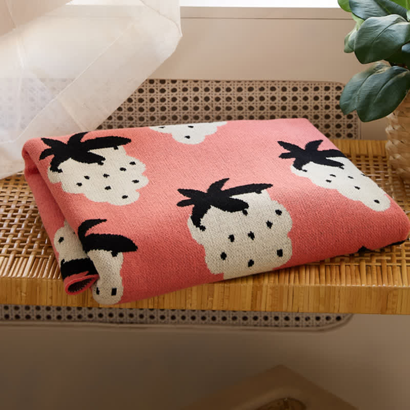 Strawberry Print Soft Cotton Reversible Blanket