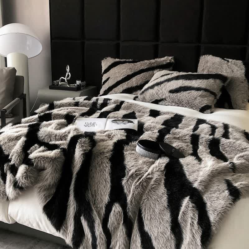 Modern Zebra Print Faux Fur Blanket