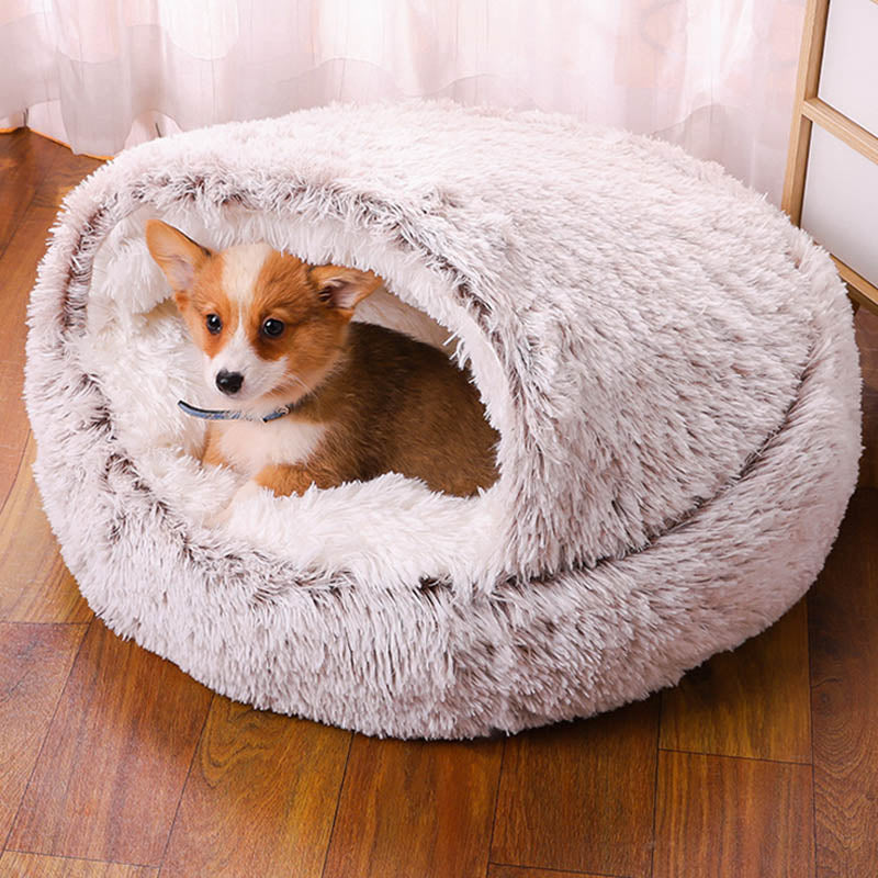 Semi-enclosed Warm Fleece Pet Bed