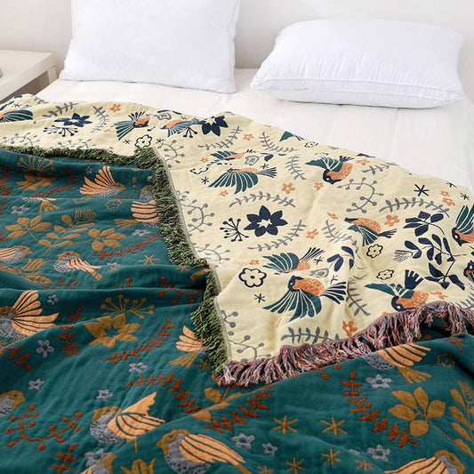 Ownkoti Boho Breathable Flower Bird Reversible Blanket