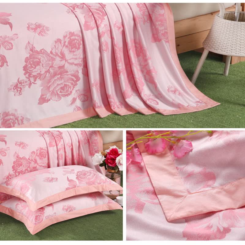 Peony Print Coverlet Blanket with Pillowcases (3PCS)