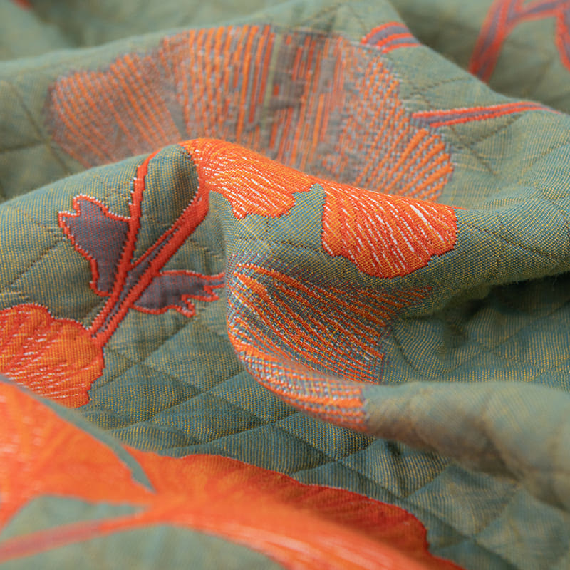 Orange Ginkgo Leaf Cotton Reversible Quilt