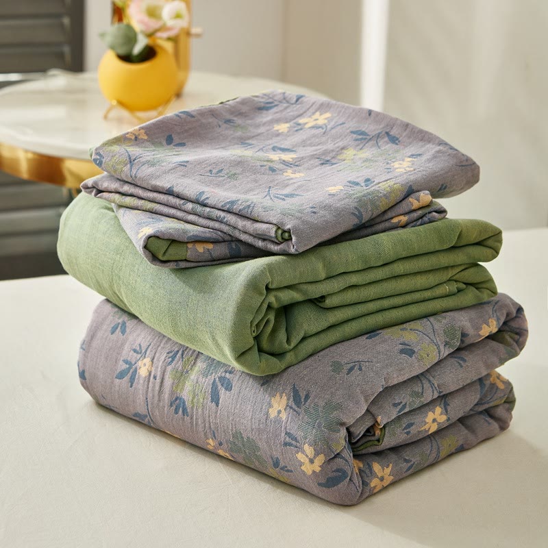 Pastoral Flower Leaf Cotton Reversible Quilt