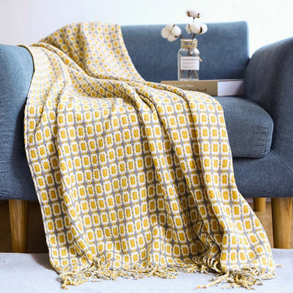 Ownkoti Knitted Sofa Blanket Couch Blanket With Tassels