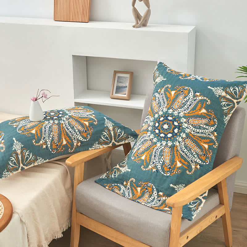 Dark Cyan Flower Pattern Pillow Towel (2PCS)