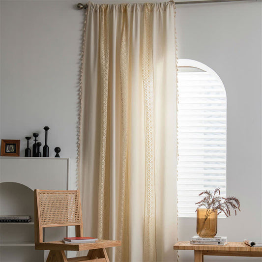 Beige Hollow-Out Light Filtering Tassel Curtain