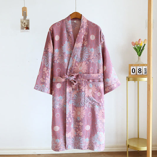 Floral Comfy V-neck Home Sleep Bathrobe