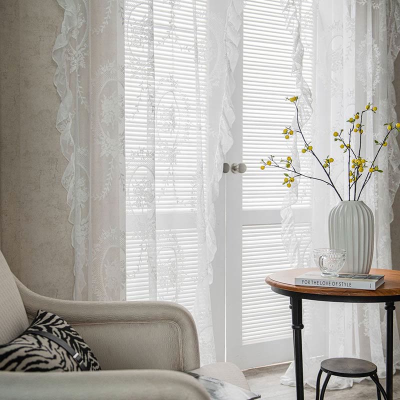 Ruffle Lace Curtain Hollow-Out Transparent Drapes