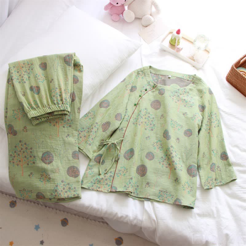 Leaf Tree Jacquard Cotton Loungewear Set