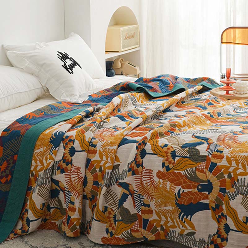 Ownkoti Soft Bird & Flower Cotton Reversible Quilt