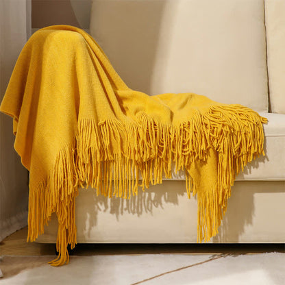 Simple Solid Color Tassel Throw Blanket