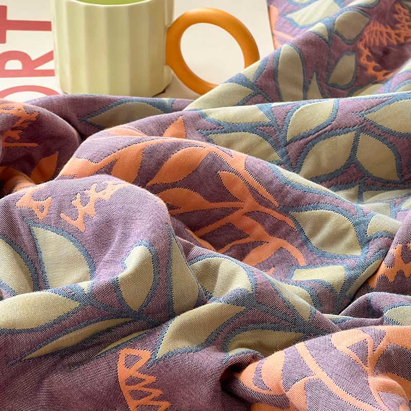 Green & Orange Leaf Cotton Reversible Quilt