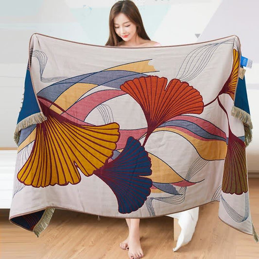 Ginkgo Leaf Cotton Gauze Tassel Bath Towel