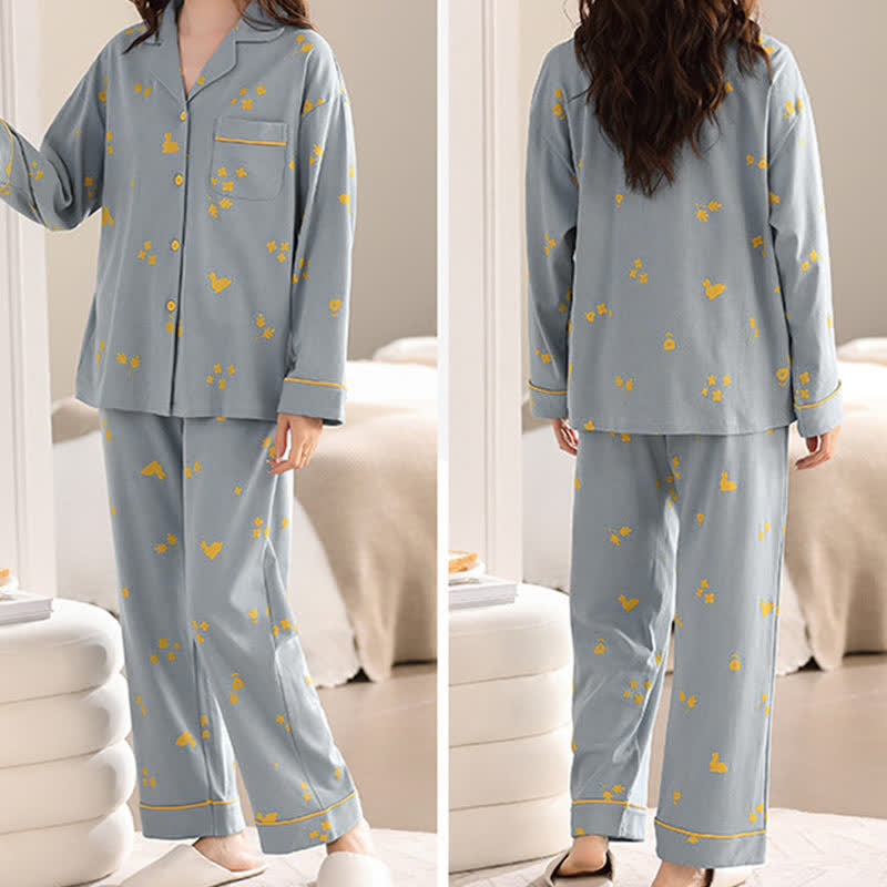 Rabbit & Flower Breathable Cotton Loungewear Set