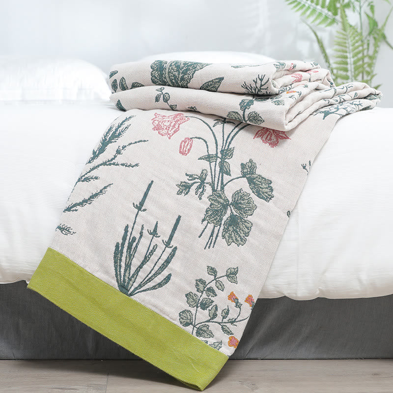 Flower Plant Cotton Reversible Soft Quilt