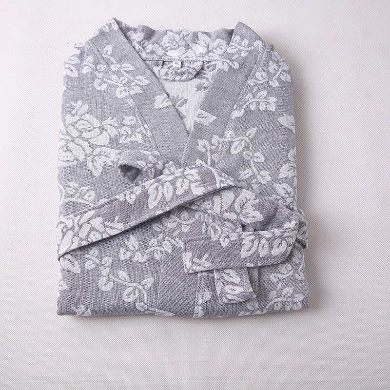 Flower Cotton V-neck Bathrobe with Tie