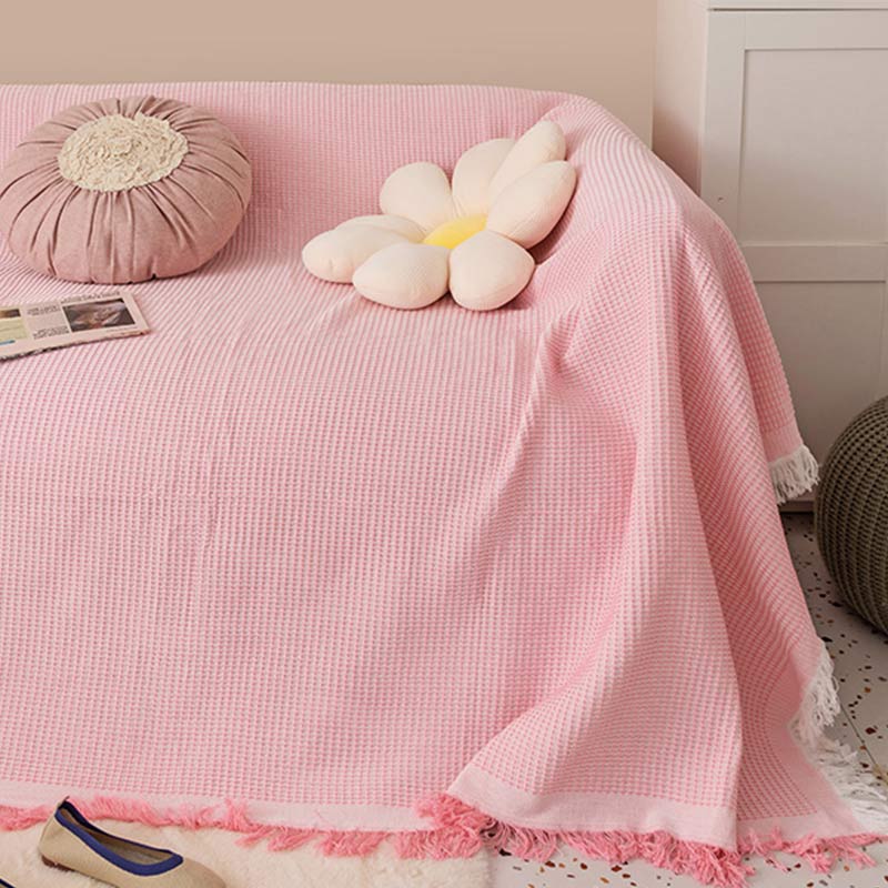 Ownkoti Waffle Throw Blanket Tassel Sofa Cover