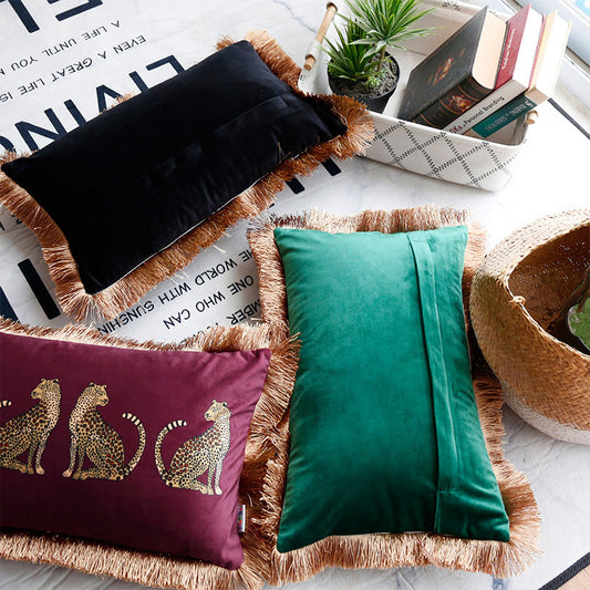 Suede Leopard Tassel Pillowcase & Pillow Core