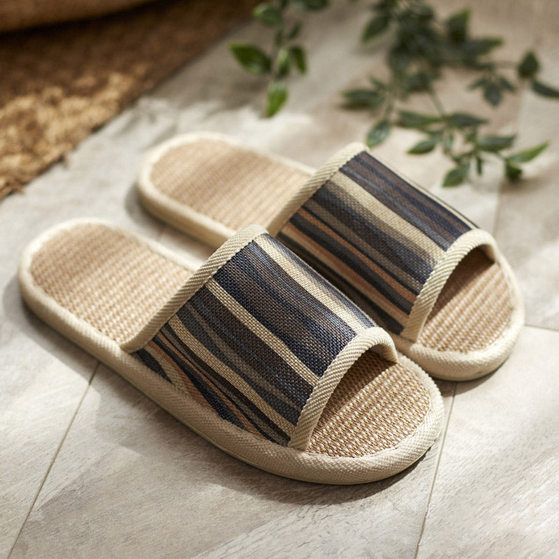 Colorful Striped Open Toe Flax Slippers