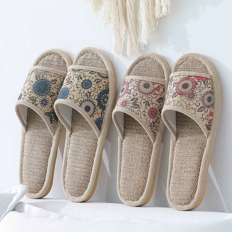 Casual Open Toe Breathable Flax Slippers