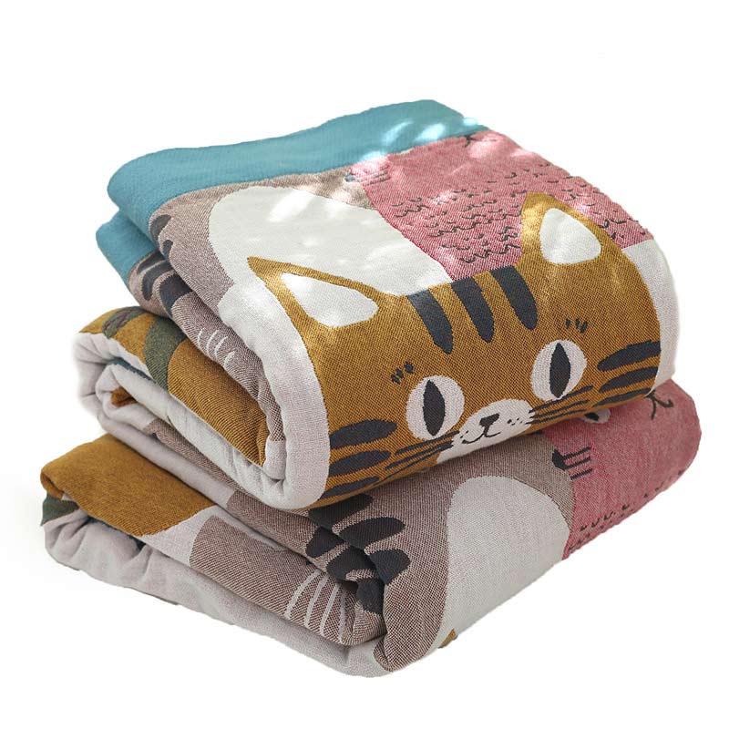 Ownkoti Cute Cat Reversible Cotton Soft Quilt