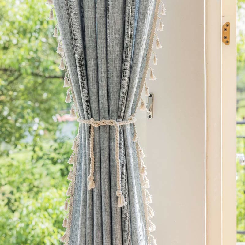 Ownkoti Striped Hollow-Out Tassel Light Filtering Curtain