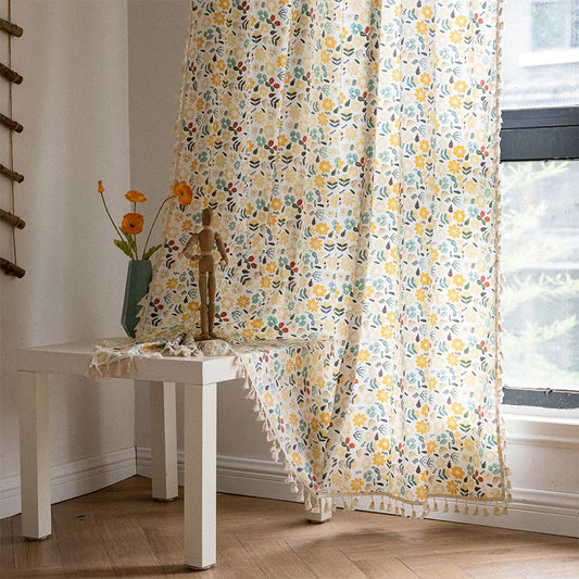 Yellow Flower Tassel Light Filtering Curtain