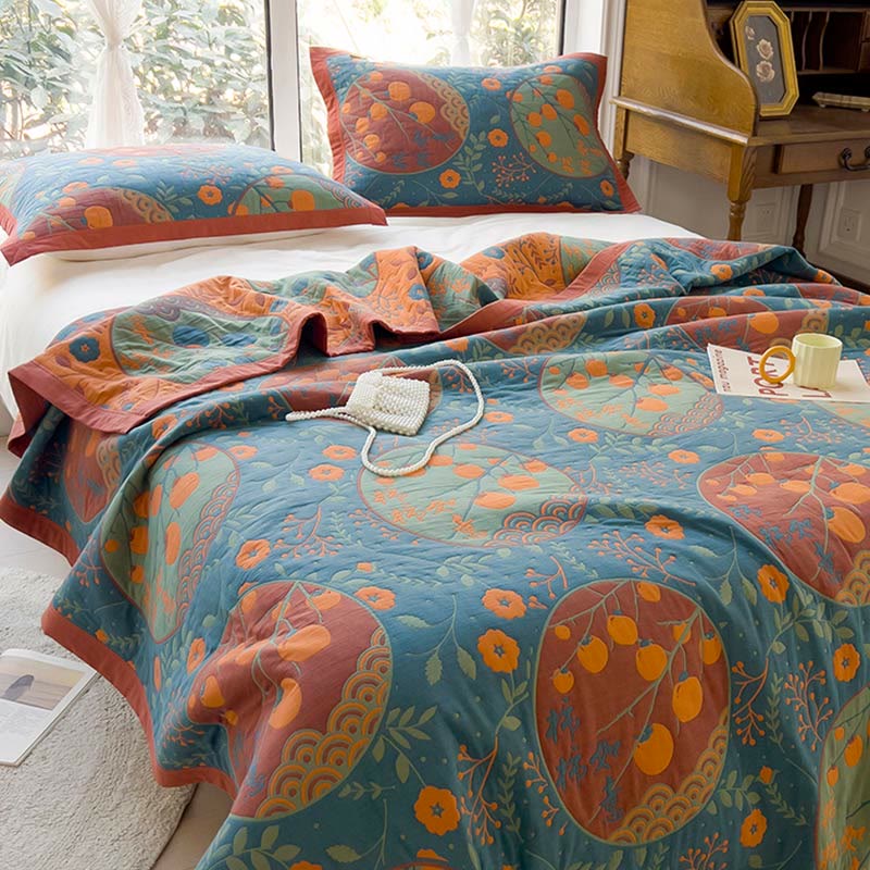 Persimmon Flower Cotton Double Side Quilt