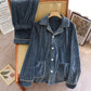 Solid Color Lapel Flannel Pajama Set