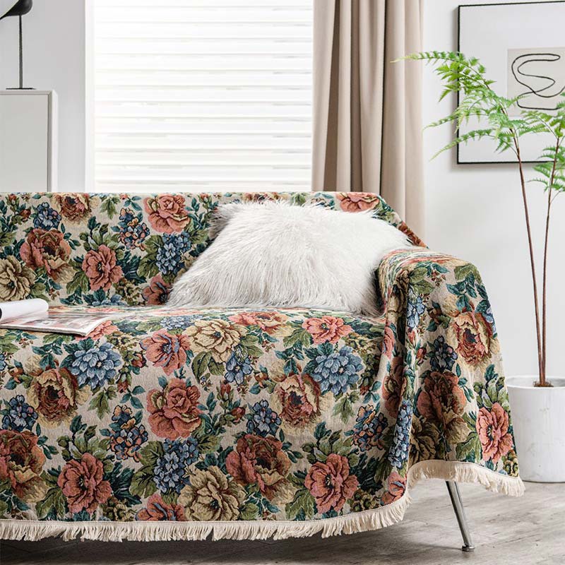 Countryside Rose Print Tassel Sofa Protector