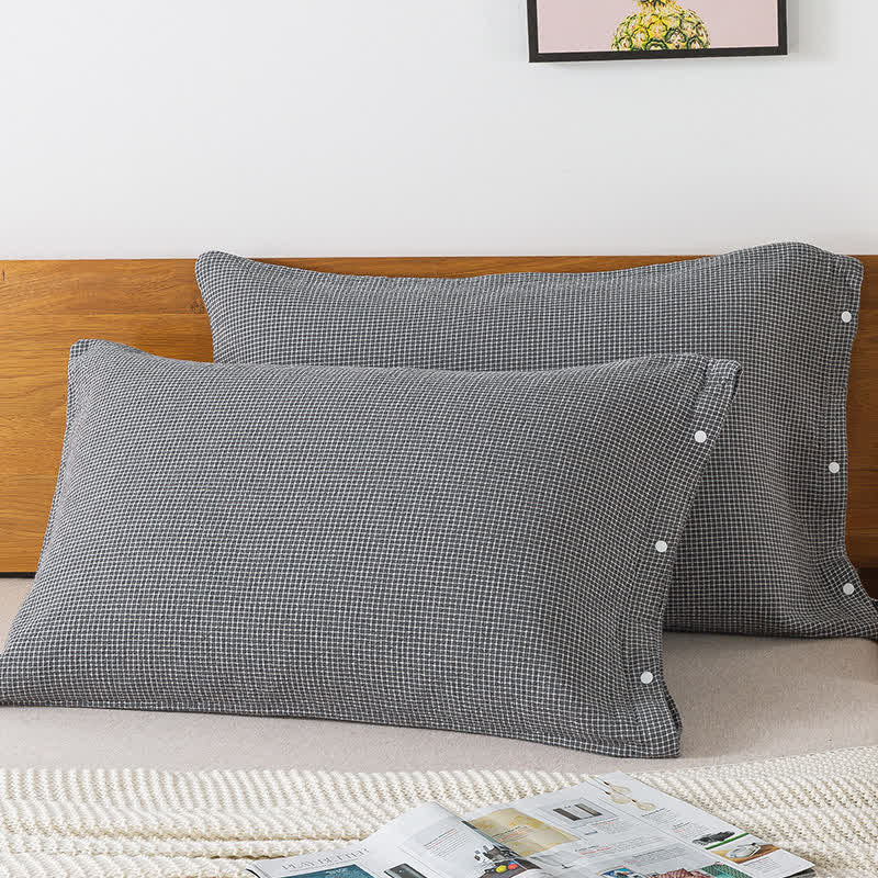 Solid Grid Patterned Cotton Pillow Cases (2PCS)