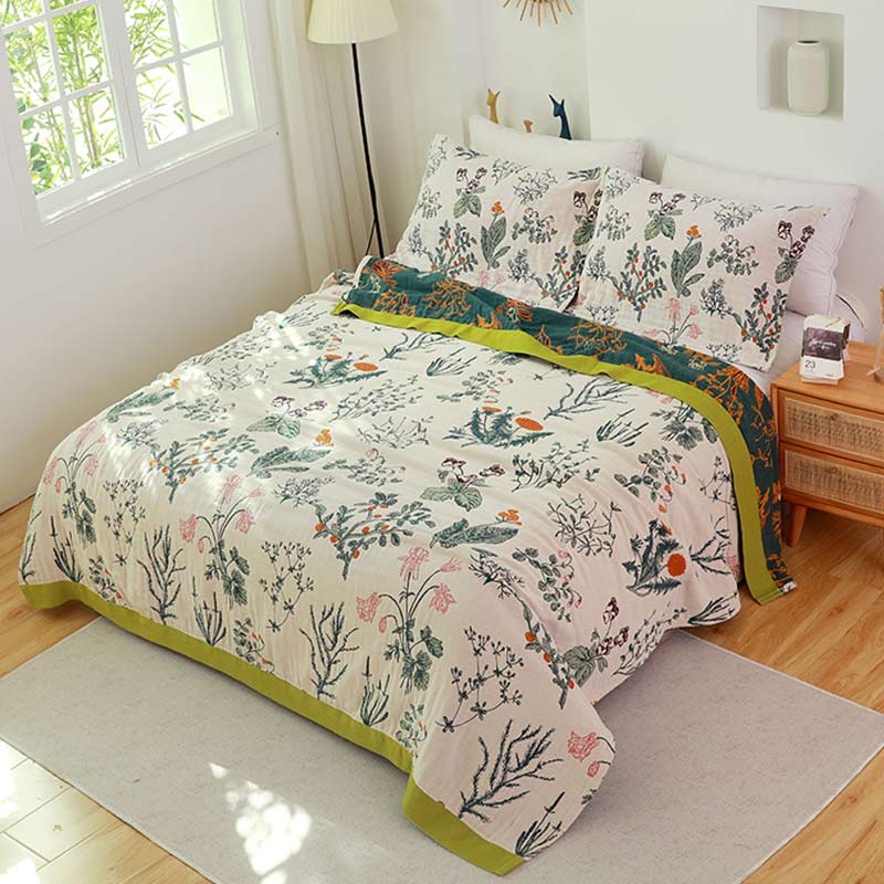 Flower Plant Cotton Reversible Soft Quilt