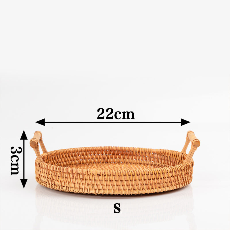 Ownkoti Hand Woven Rattan Round Tray With Handles