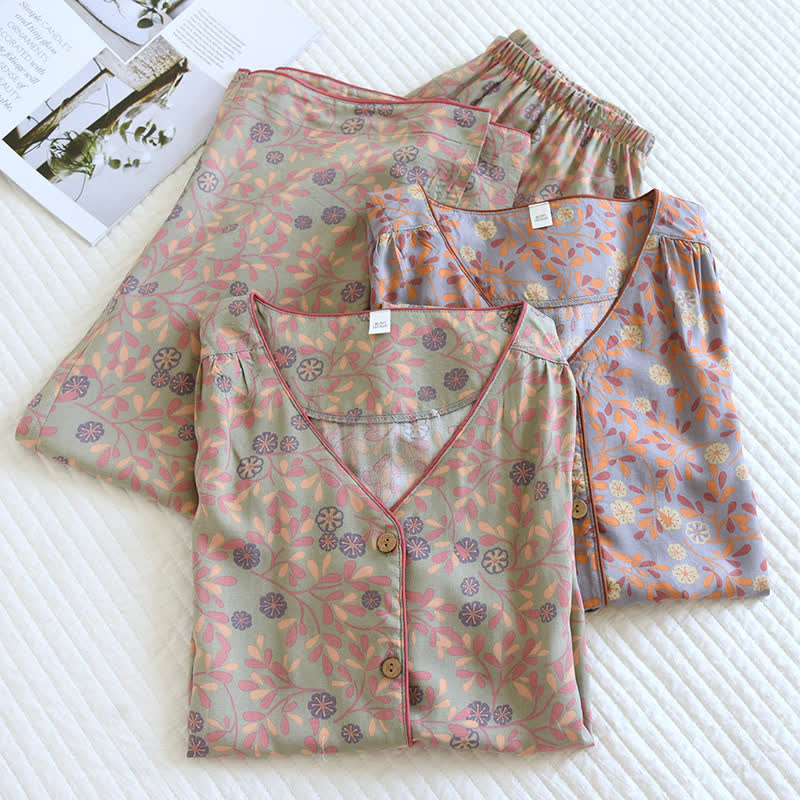 Floral Print Cotton Silk Loungewear Set