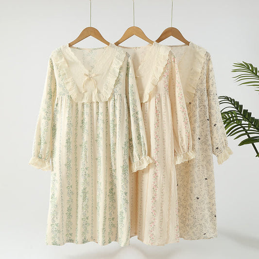 Pastoral Cotton Double Layers Gauze Nightgown