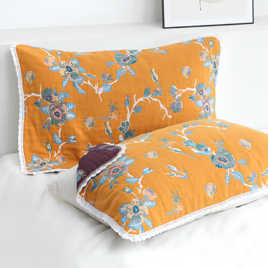 Ownkoti  Retro Flower Cotton Soft Pillow Towel (2PCS)