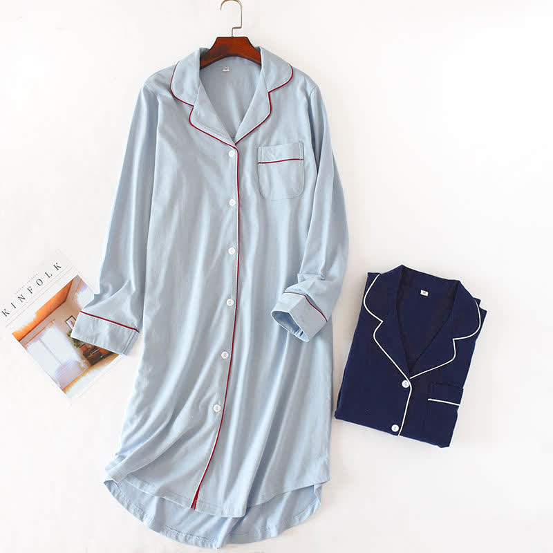 Solid Color Button-down Cotton Nightdress