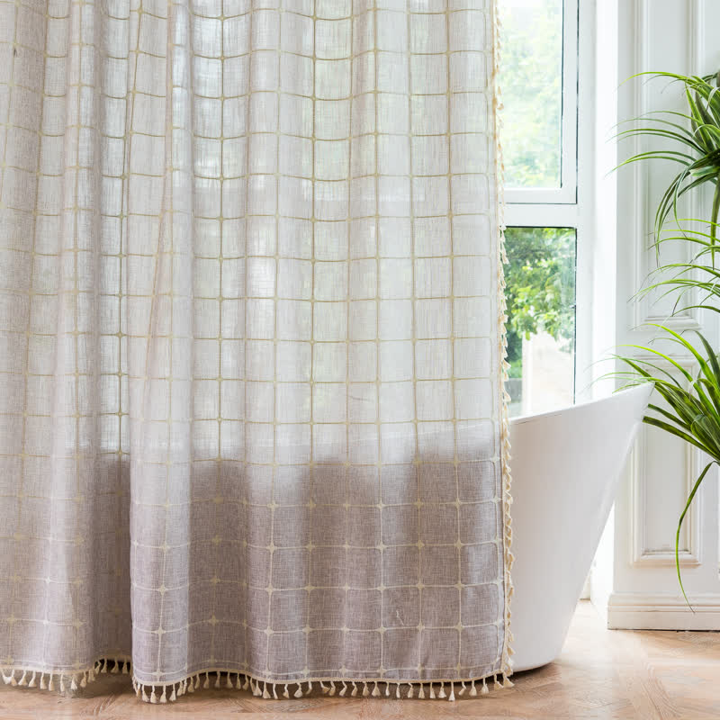 Plaid Cotton Linen Farmhouse Shower Curtain