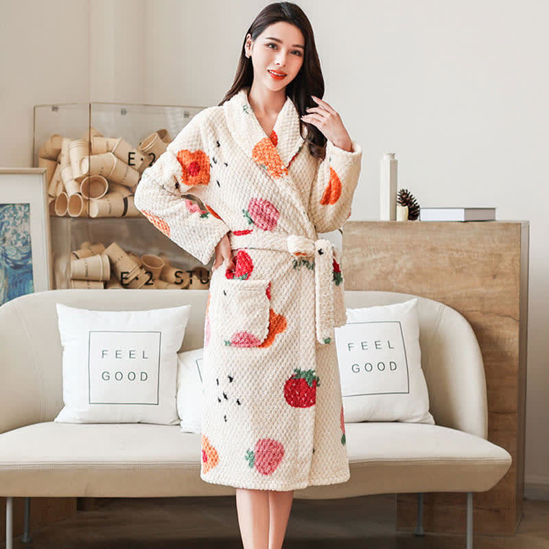 Ownkoti Fruit Print Breathable Bathrobe with Belt