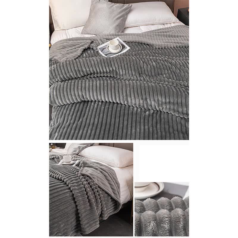 Solid Color Stripe Soft Throw Blanket