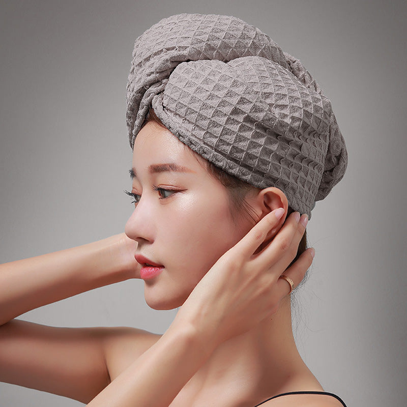 Waffle Weave Button Hair Drying Towel