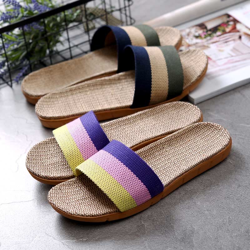 Simple Cooling Open Toe Flax Slippers