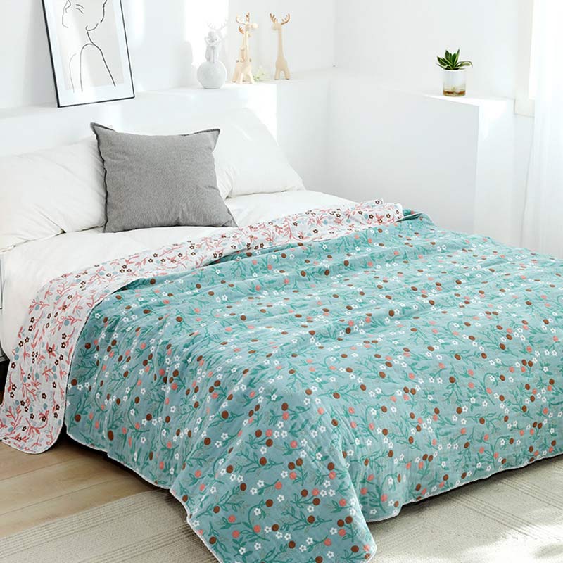 Retro Reversible Coverlet Soft Floral Quilt