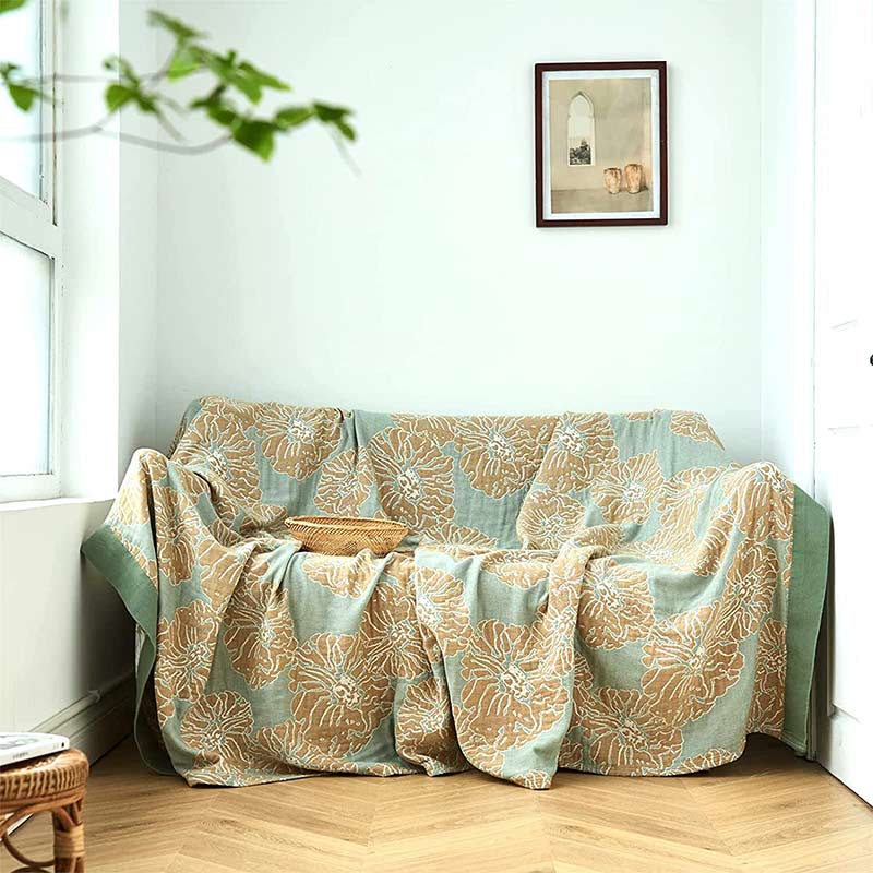 Lightweight Peony Cotton  Reversible Blanket