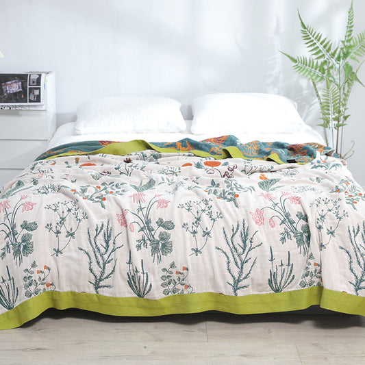 Flower Plant Cotton Reversible Soft Quilt