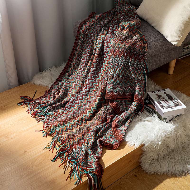 Ownkoti Cozy Colorful Striped Tassel Blanket