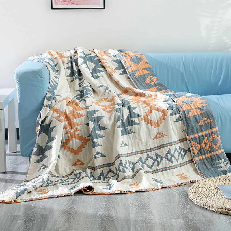 Ownkoti Geometric Cotton Reversible Blanket Sofa Cover