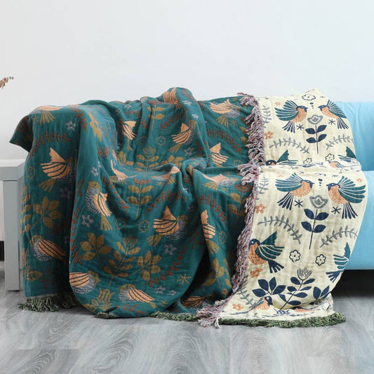 Ownkoti Boho Breathable Flower Bird Reversible Blanket