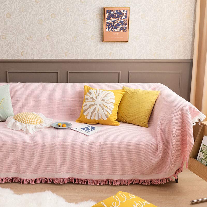 Ownkoti Waffle Throw Blanket Tassel Sofa Cover